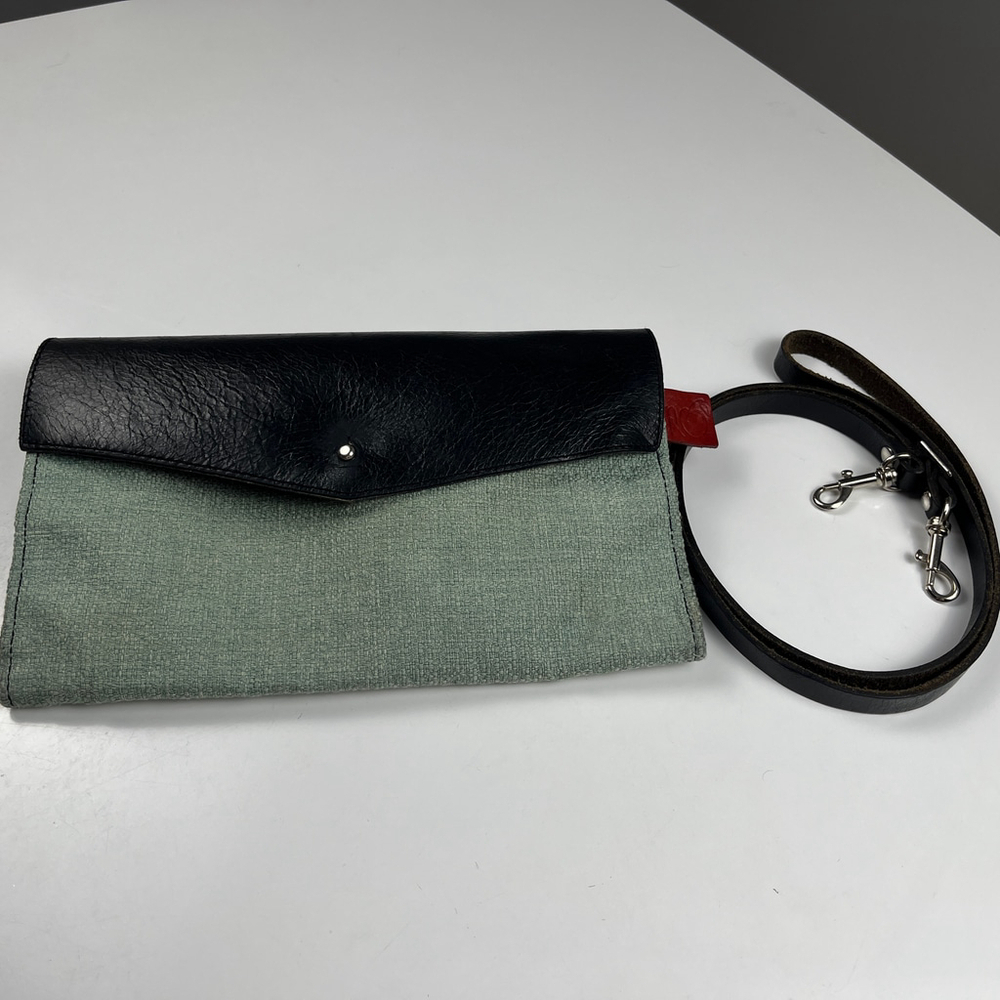Rouge Cerise shoulder bag clutch leather canvas green black